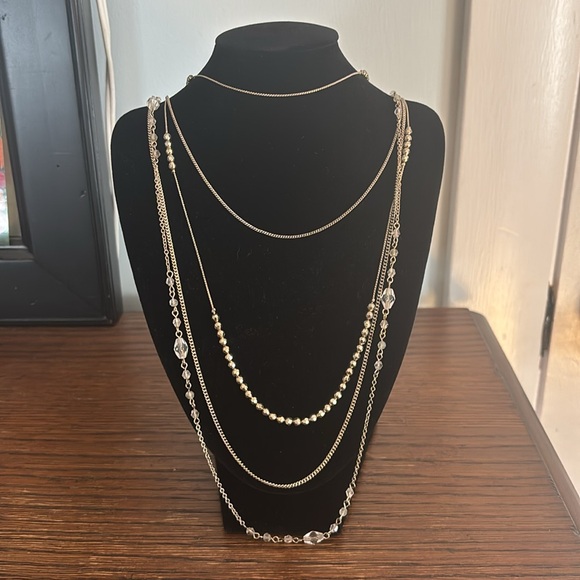 Layered Gold and Pink Stone Necklace - Picture 1 of 3